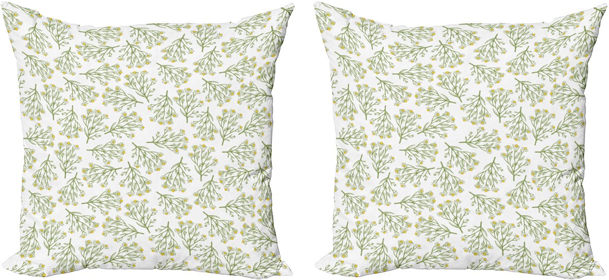 ABAKUHAUS Apothecary Decoratieve Kussenhoes, Set van 2, Retro Madeliefjes Lente, 40x40 cm, Reseda Groen Geel