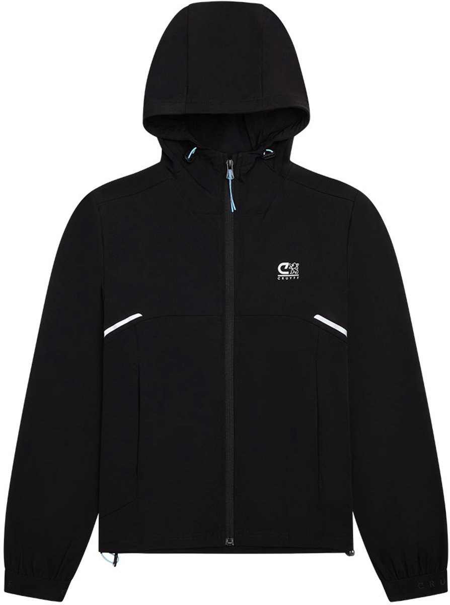 Cruyff Trainingsjack Kids Zwart – Polyamide Sportjack met Capuchon - Voetbal - Maat 140