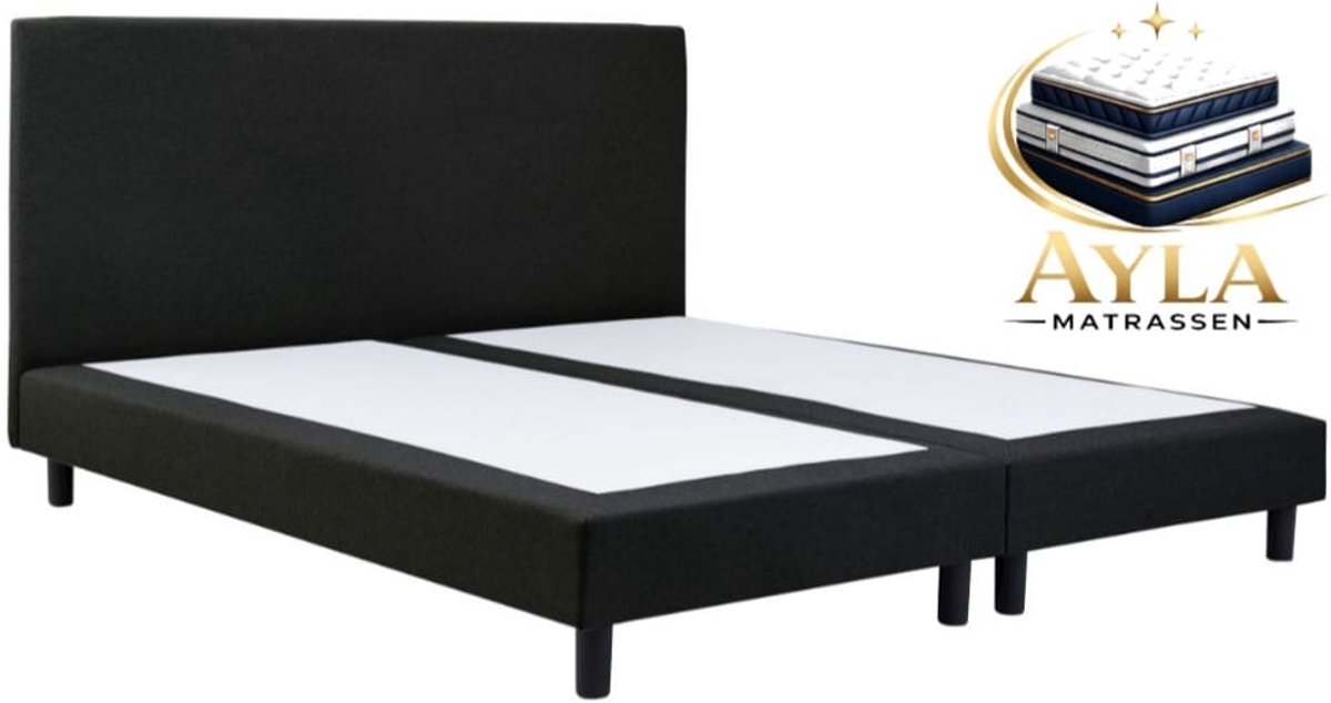 Boxspring Ayla Royal - 140x220 Zonder matras - Zwart Glad - Ayla Matrassen - 2 persoons