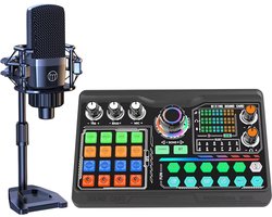 Professionele Podcast Microfoon Kit – SoundCard Kit geschikt voor PC, Laptop, Smartphone, Vloggen, YouTube, Live Streaming en Opnames