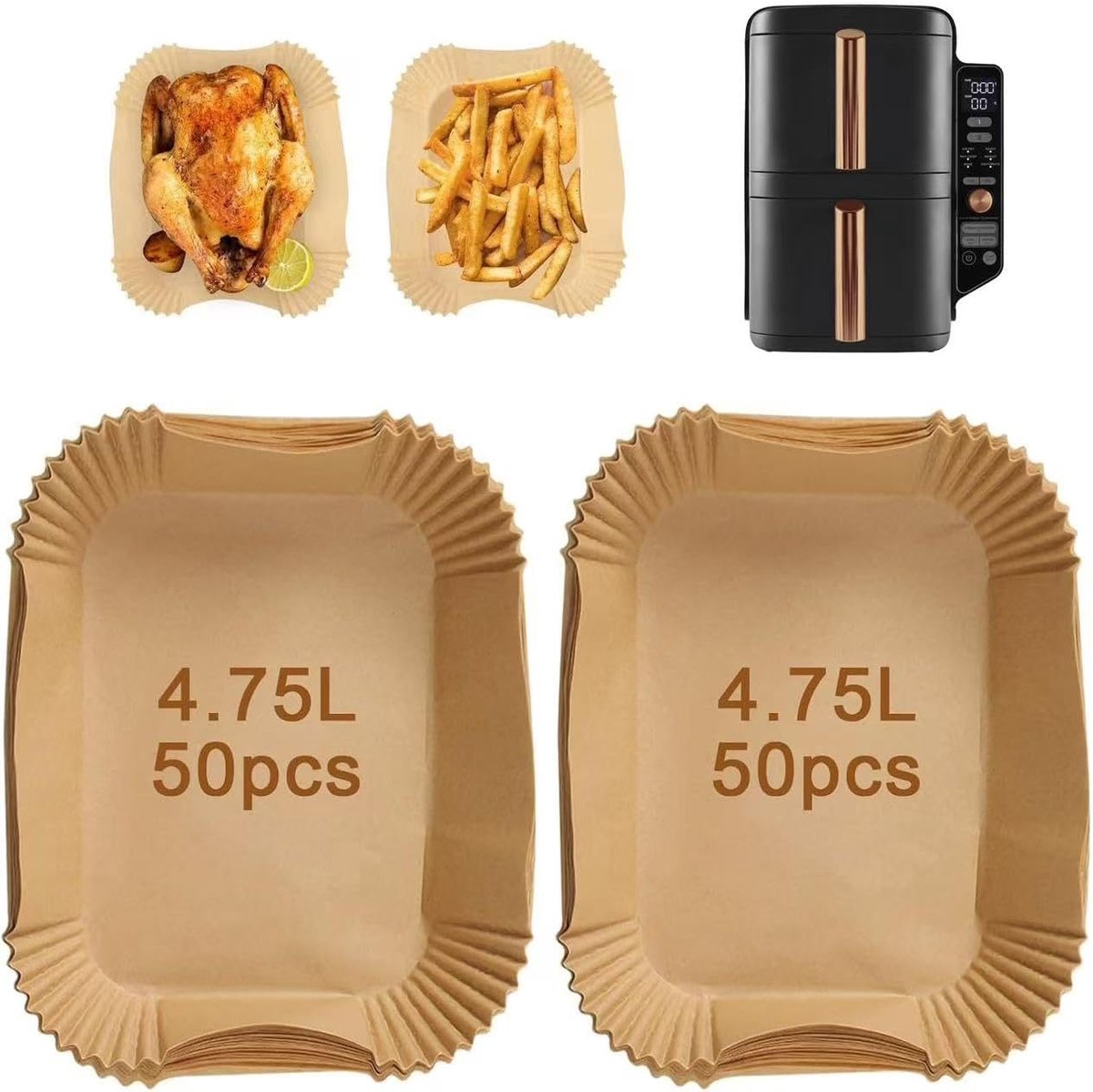 Imperatoris - bakpapier airfryer - 100 stuks - bakpapier - Airfryer Accesoires - bakpapier airfryer vierkant - 20,5 x 14 cm - 4.75 L tot 4.75 L - Bakpapiervellen - airfryer wegwerpbakjes - Hittebestendig en Vetvrij Airfryer Bakpapier