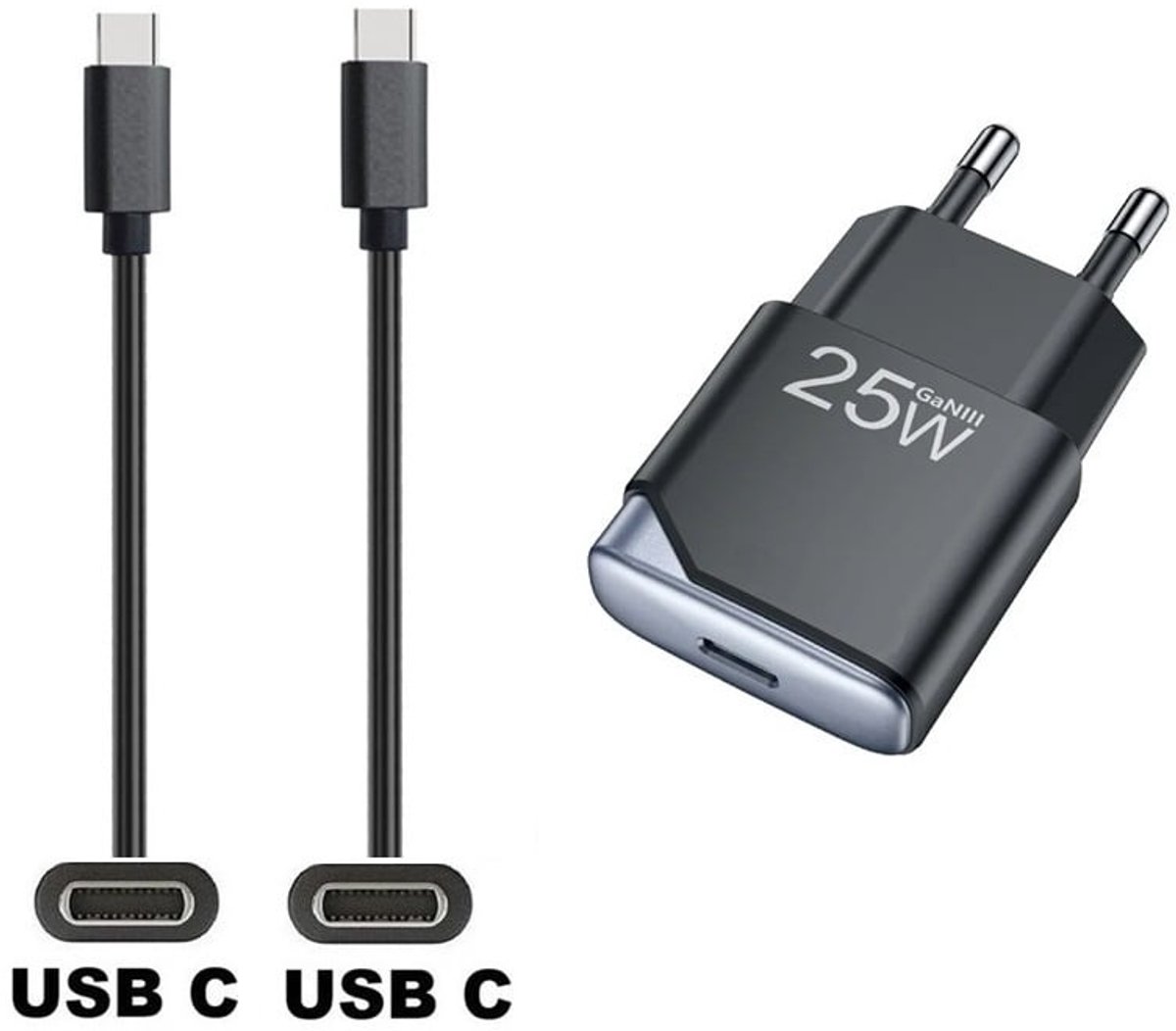 OneOne 25W snellader + 1,5m sterke USB C naar C kabel. GAN lader. PD PPS oplader adapter past op JBL Endurance Peak II, Flip 5 / 6, Free 2, GO 3, Jr310BT, LIVE Flex / Free NC + / Pro 2 / Pro_300TWS