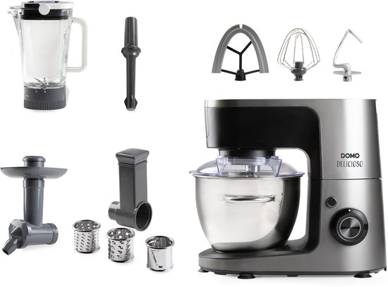 DOMO Keukenrobot “Delicioso" - Keukenmixer - Keukenmachine - 1200W - RVS Kom 4,5L - Incl. 10 Accessoires van Merkloos — afbeelding 4
