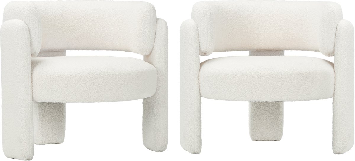 COLAMY Gestoffeerde fauteuil - Van 2 stoelen - Accentstoel - Moderne loungestoel - Gewatteerde rugleuning - Zachte fluwelen woonkamerstoel - Roomwit
