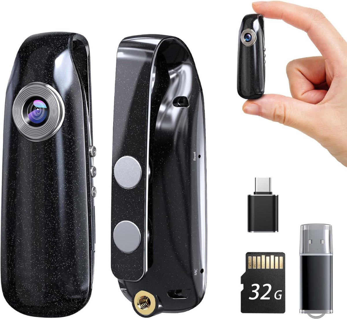 NBAP® Bodycam - Action Cam - Spycam - Bewegingsdetectie - 180º Draaibare Lens - Bodycam Politie - Full HD - Zwart