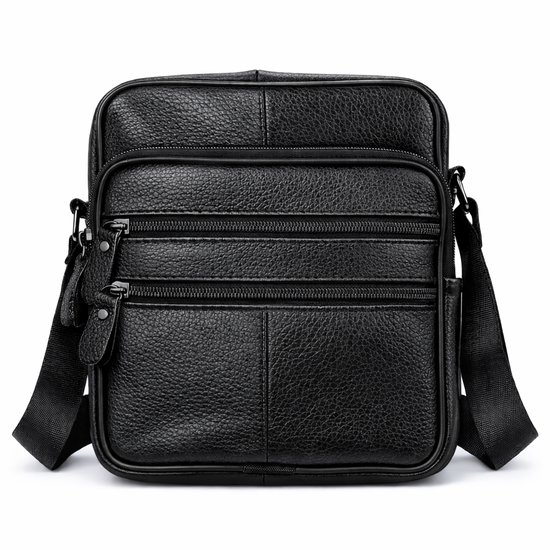 THL Design - Sac bandoulière en cuir homme/femme - Petit sac - 5 compartiments - Cuir véritable - Zwart