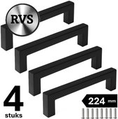 MSQDESIGN Zwarte RVS Handgrepen 224mm - Set van 4 - Handgreep zwart - Handgrepen keukenkastjes - Keukengrepen zwart - Kastgrepen - Meubelgrepen - Handgrepen deurtjes kast - Handgreep keuken - Deurgreepjes - ladegreep - Meubelgreep - Deurgreep zwart