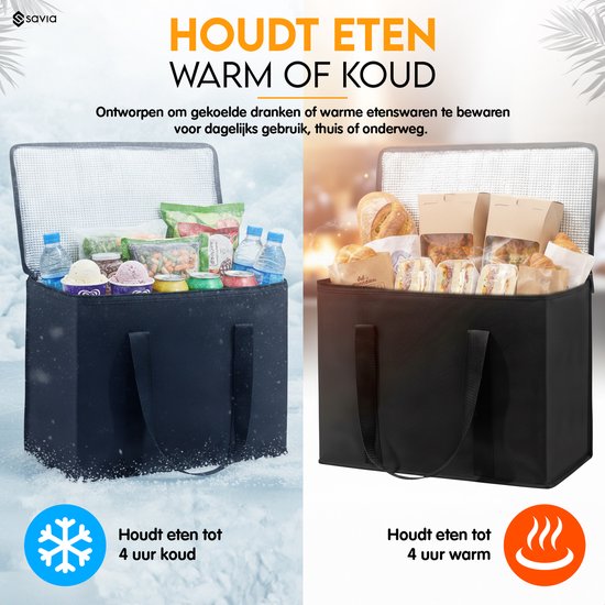 Savia Koeltas Boodschappentas 2 Stuks met Rits Stevig Opvouwbaar - Incl. Organizer Tasjes - Thermische Tas Picknicktas Lunchtas Koelbox Diepvriestas Boodschappenmand van Merkloos — afbeelding 5