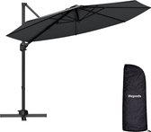 LifeGoods Zweefparasol - 6 Standen - 360° Draaibaar - Rond Ø295 cm - Inclusief Beschermhoes - Antraciet