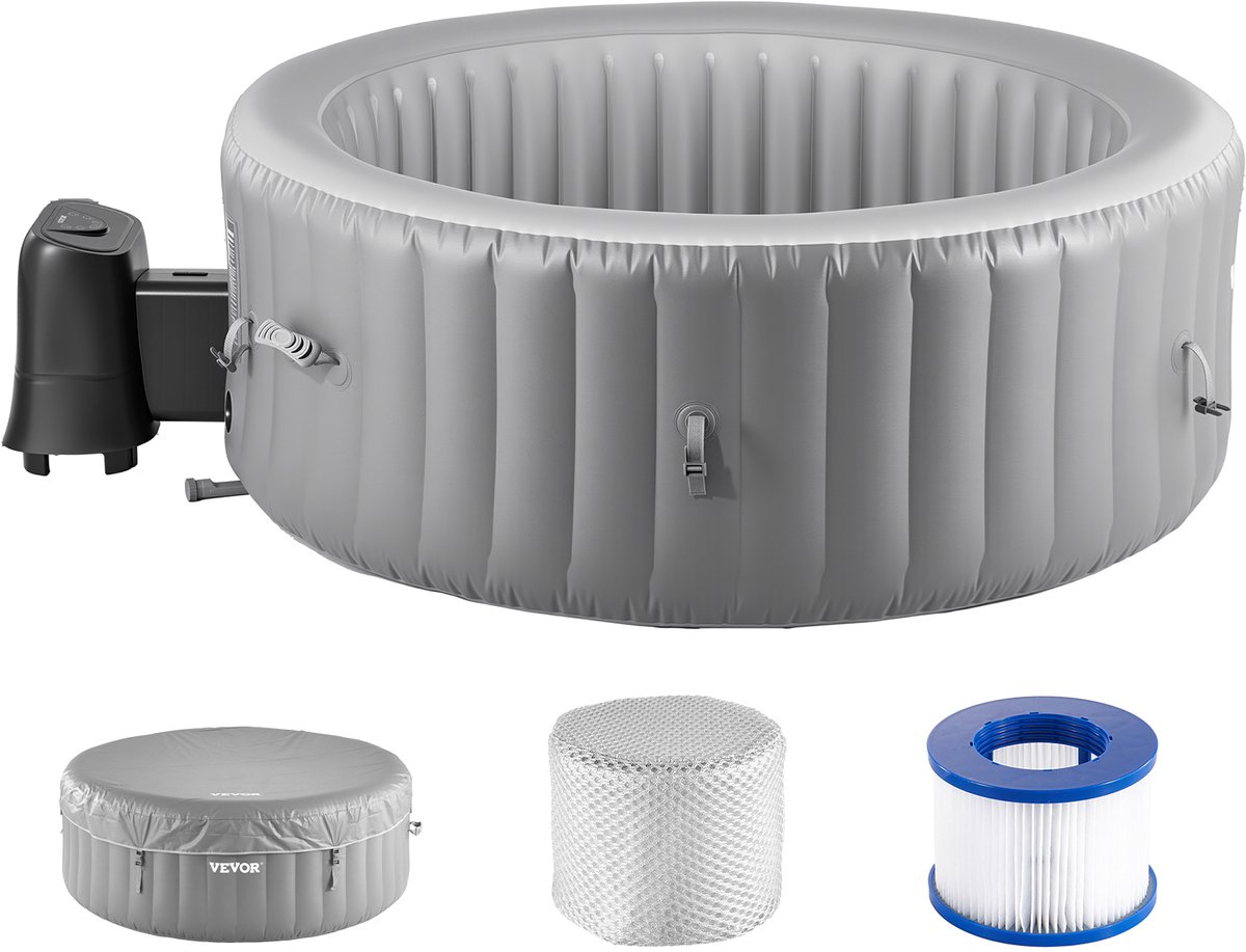 Opblaasbare Spa - Buiten Bubbelbad - 180 x 66 cm - 6 Personen - 1000 Liter Inhoud - 130 Bubbelstralen - Instelbare Temperatuur 20 tot 40 Graden - Geintegreerd Filtratiesysteem - Drielaags PVC - Vloermat Inbegrepen - Jacuzzi Tuin