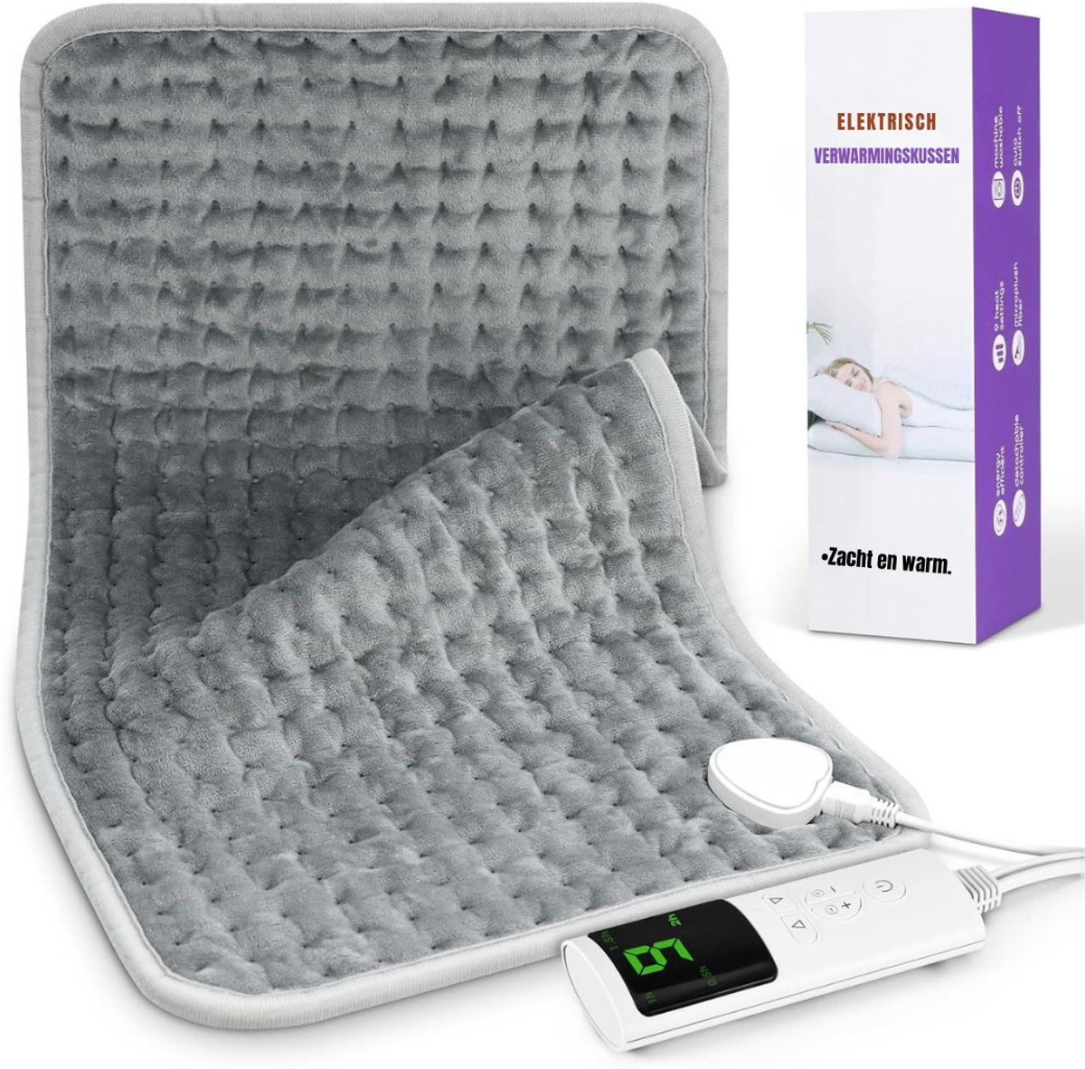 MIRA® Warmtekussen Elektrisch - Warmtekussen - Warmtedeken - 9 verwarmingsstanden - Grijs - 60cm x 30cm x 1cm