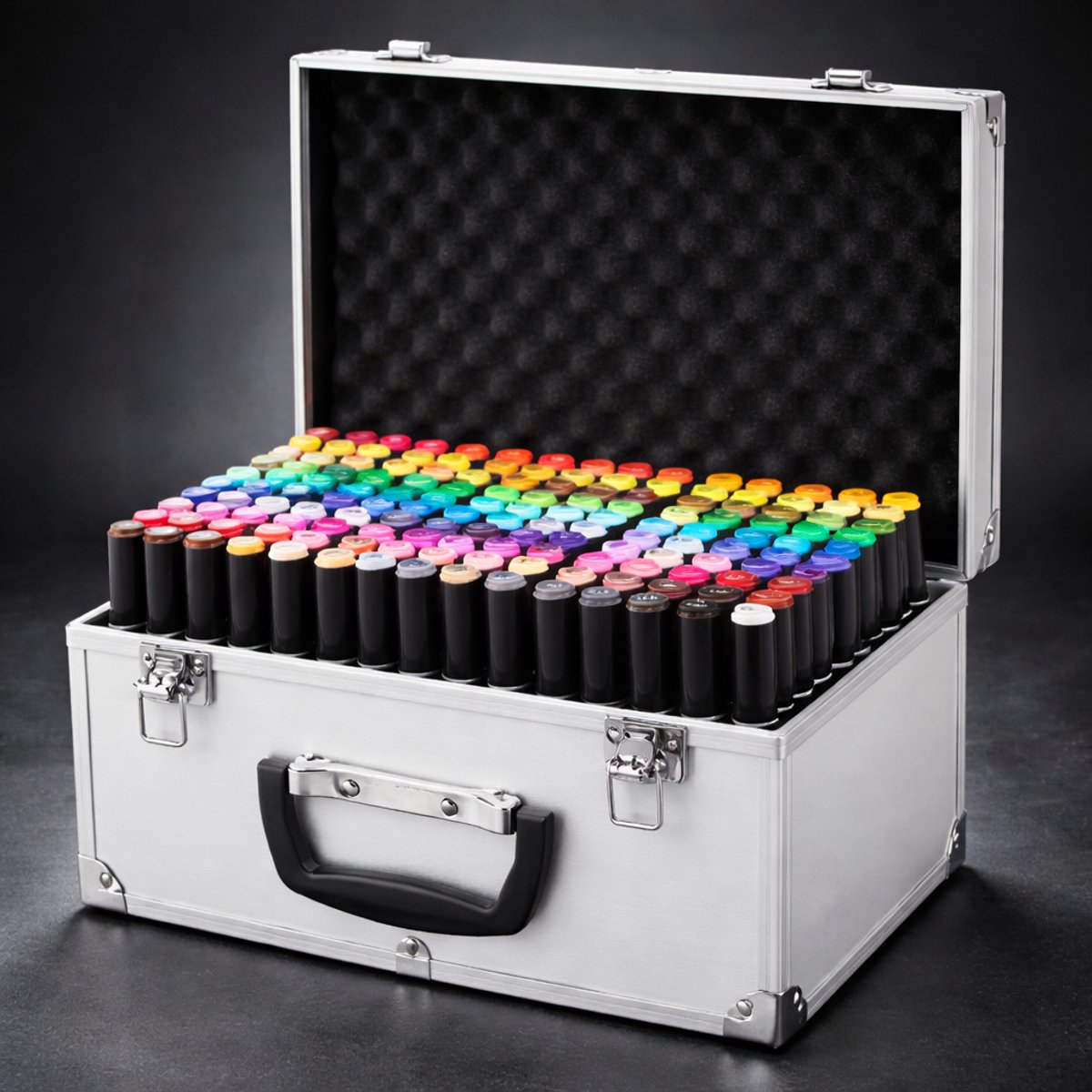 Luxe Twinmarkers Set – 150 Alcoholmarkers met Dubbele Punt – Inclusief Aluminium Opbergkoffer – Perfect voor Kunstenaars