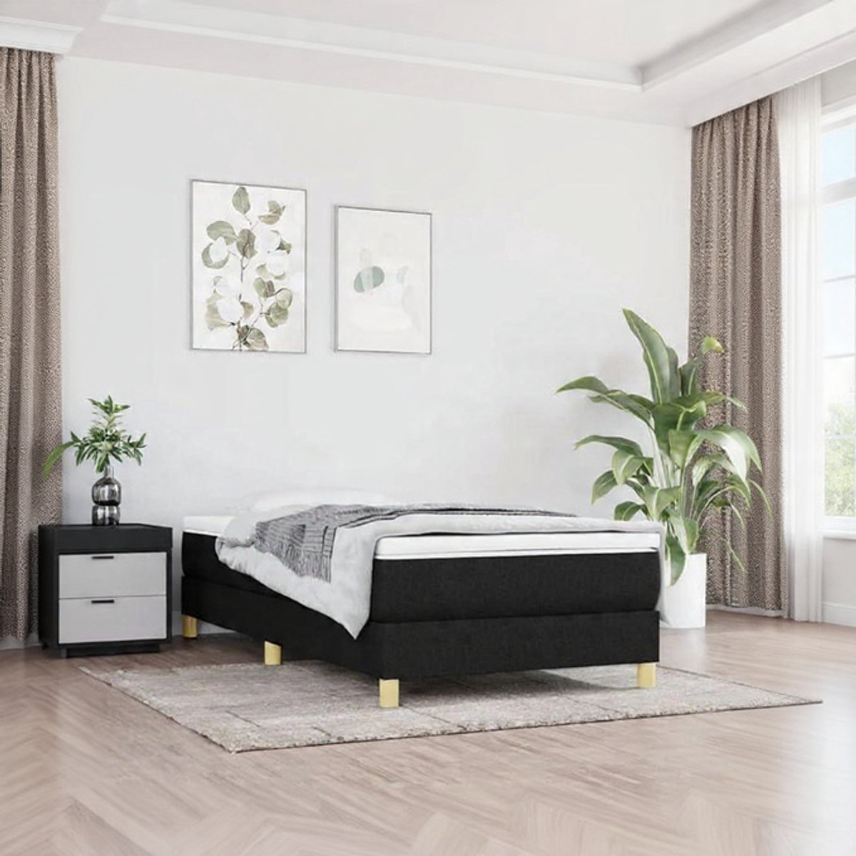 Milano Luxe Eenpersoons Bedframe 90x190 cm – Zwart Stoffen Bed zonder Matras met Lattenbodem en Stevige Poten - House&Garden