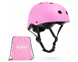 Hunta® Fietshelm Kind - Kinderhelm Meisjes - Skatehelm Bescherming - Fiets, Skate, Step en skeeler Valbescherming voor Kinderen - Verstelbare Helm 54-58 cm - Vanaf 8 Jaar | Dames Maat M Roze
