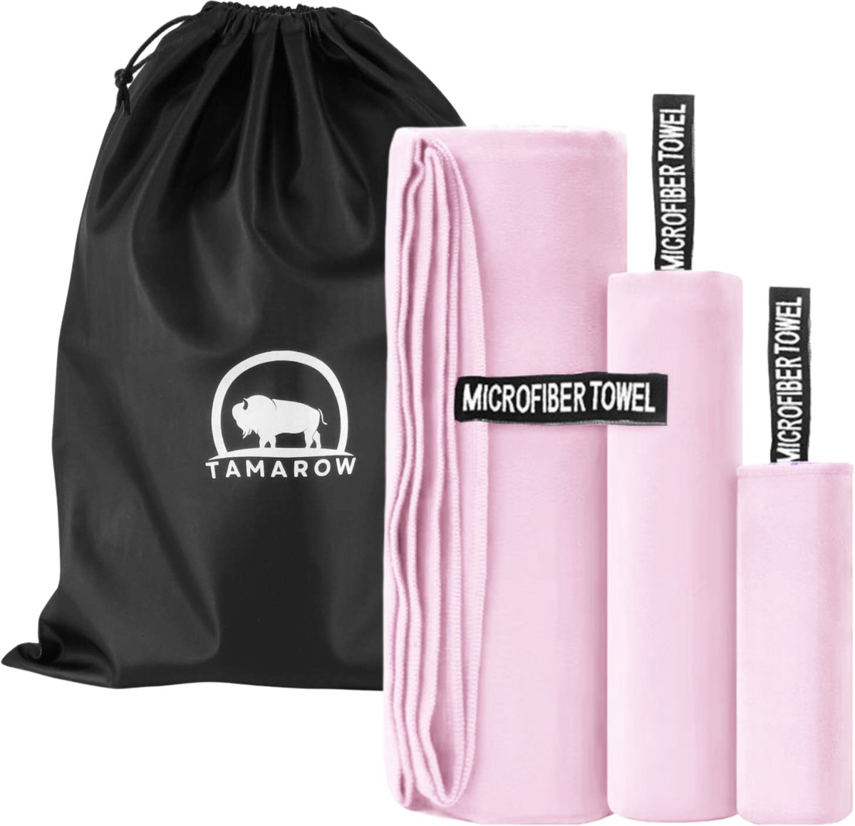 Tamarow Sneldrogende Microvezel Handdoek Set - Reishanddoek - Sporthanddoek - 3 stuks - Roze