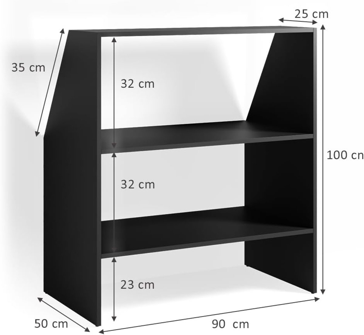 Boekenkast voor Schuine Daken – Casa Velluto Dakkapelkast, Vrijstaande Zolderkast met 2 Planken, Scandinavisch Design, Antraciet, 90x100x50 cm – Ideaal voor Woonkamer, Slaapkamer en Zolderopslag