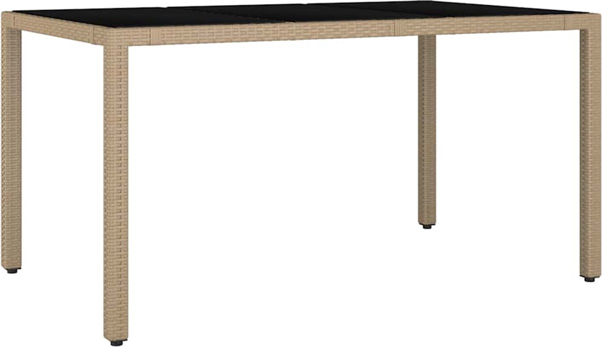 vidaXL Tuintafel met glazen blad poly rattan en gehard glas beige