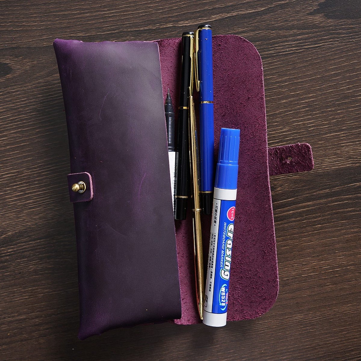 Leren Etui van Top-Grain Rundleer – Voor 20+ Pennen – Minimalistisch Design - Paars