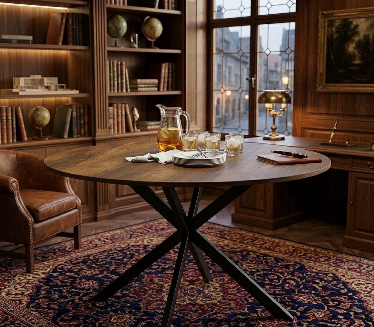 Serena Serveertafel - Donker Houten Dienblad Tafel met Zwart Metaal - Modern Industrieel Design - Multifunctionele Bijzettafel voor Woonkamer, Slaapkamer en Keuken - 110x110x76 cm, Casa Serena – Ca...