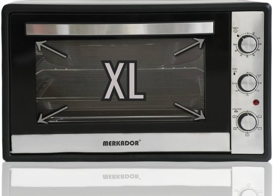 Merkador XL Vrijstaande Oven - 65 Liter - 2000 Watt - Hetelucht - RVS Afwerking - Eenvoudig Te Reinigen Geëmailleerde Binnenruimte