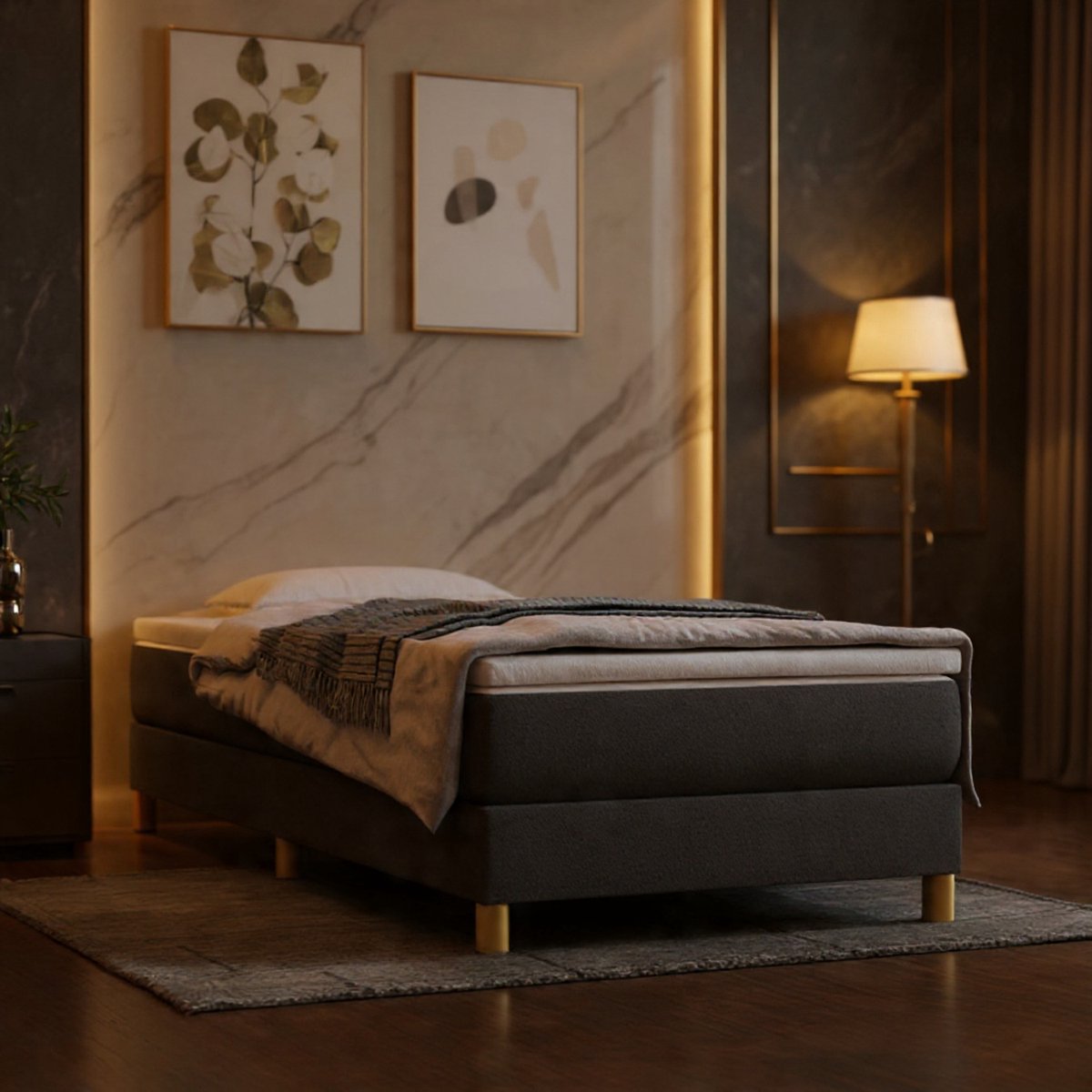 Luxe Comfort Stoffen Bedframe - Donkergrijs - 80x200 cm - Modern Minimalistisch Design Bed zonder Matras - Stevig Houten Lattenbodem Slaapbed - Model Rantry Style 3120567 - House & Garden