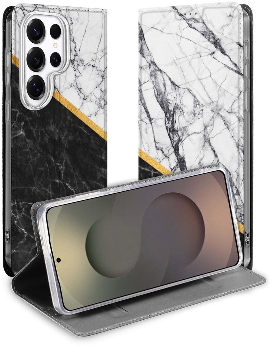 Bookcase Wallet Case Marble White Black