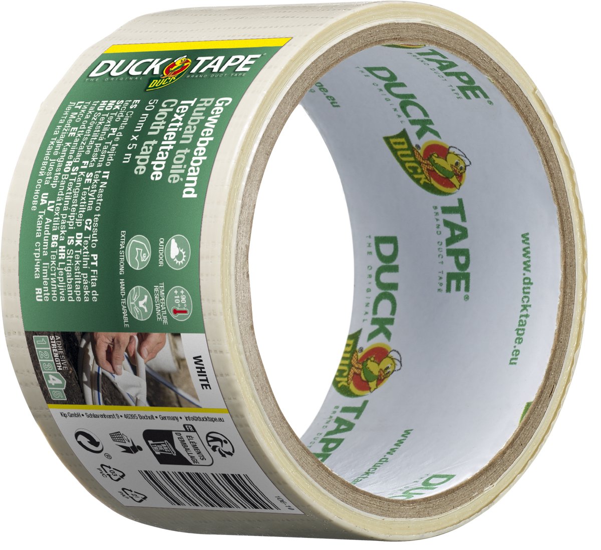 Ducktape ORIGINAL - Premium Duct tape / Textieltape - Wit 50 mm x 5 m - Weerbestendig, waterdicht en met de hand afscheurbaar - Universeel inzetbaar voor langdurig repareren, afdichten en beschermen van steen, metaal en hout