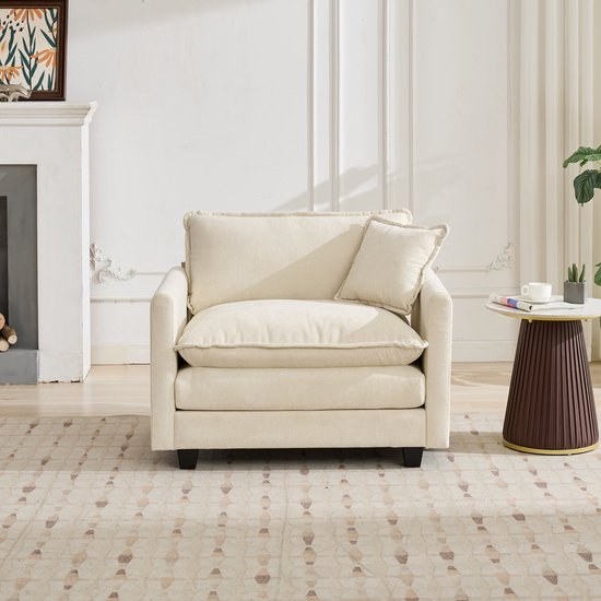 HAUSS SPOLE Fauteuil - 1-Zits Cloud Stoel - Met Armleuningen En Rugkussen - Voor Woonkamer, Slaapkamer En Appartement - Chenille Stof Beige van HAUSS SPOLE — afbeelding 2