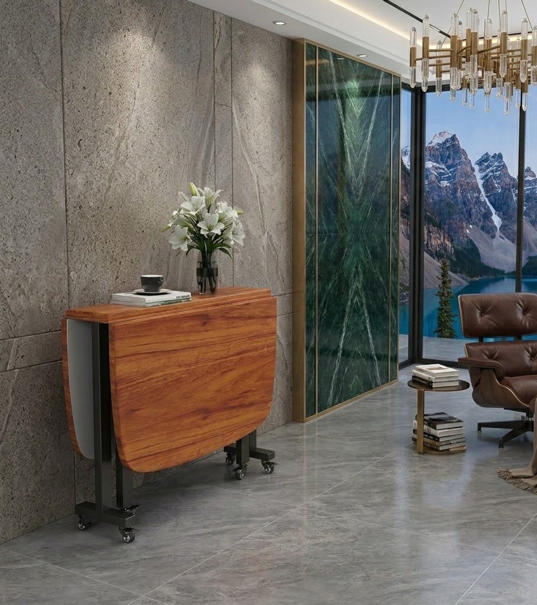Opvouwbare Vouwbare Houten Eettafel met Universele Wielen – Ruimtebesparend Vlinderontwerp