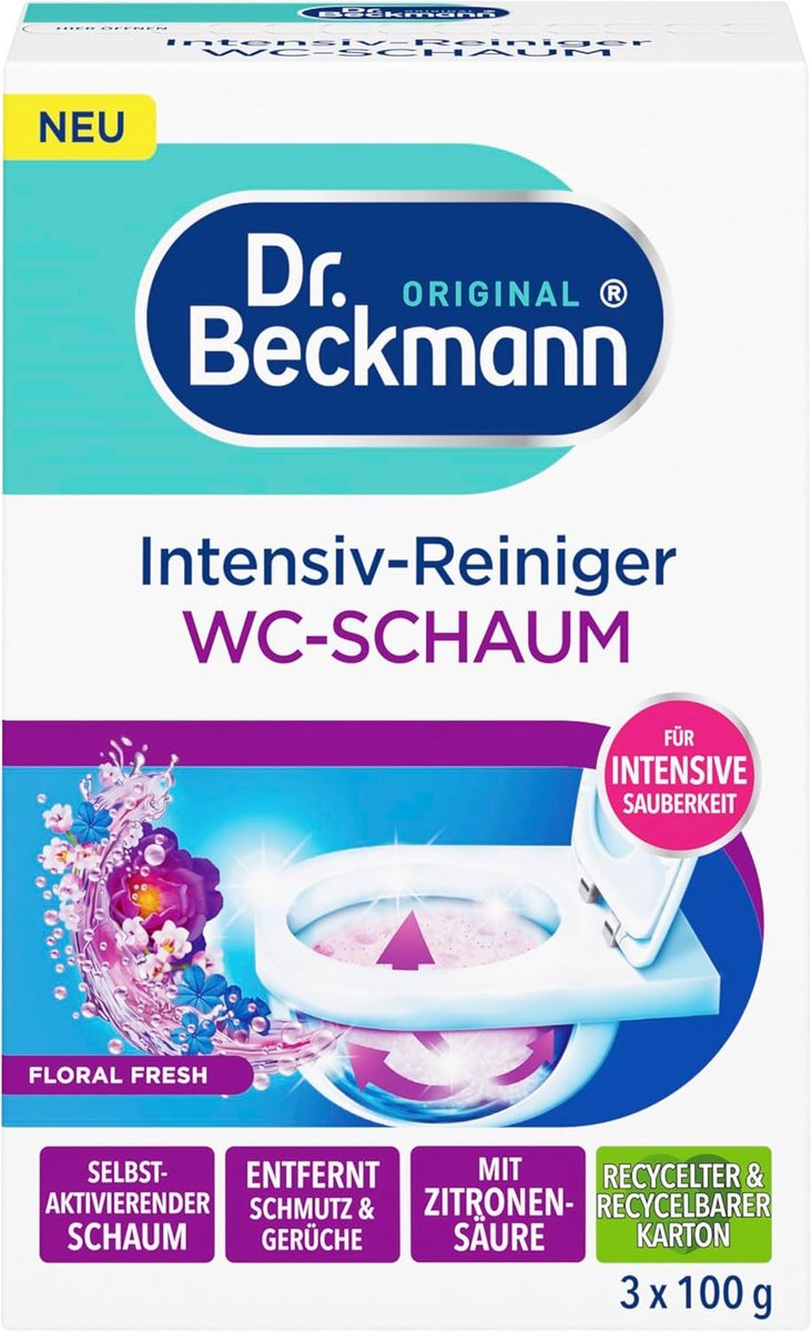 Dr. Beckmann Intensive Toilet Foam Cleaner Floral Fresh – 3 x 100 g – Zelfactief Schuim