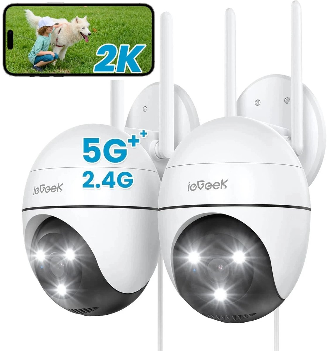 ieGeek Beveiligingscamera Buiten – 2K HD - Buiten Camera Met Nachtzicht – Buitencamera - Bewakingscamera voor Buiten - Met WiFi en APP - 2 Stuks