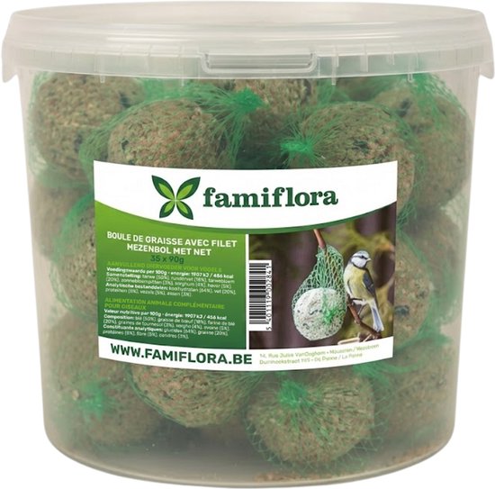Famiflora mezenbollen - 35 stuks in emmer - Vetbollen met net