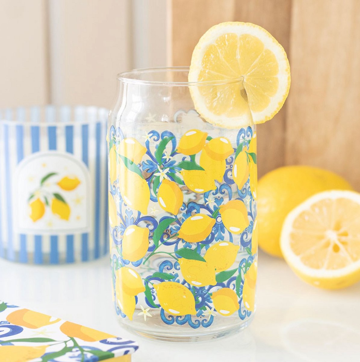 Something Different - Lemon Print Can Glass Glas - Multicolours