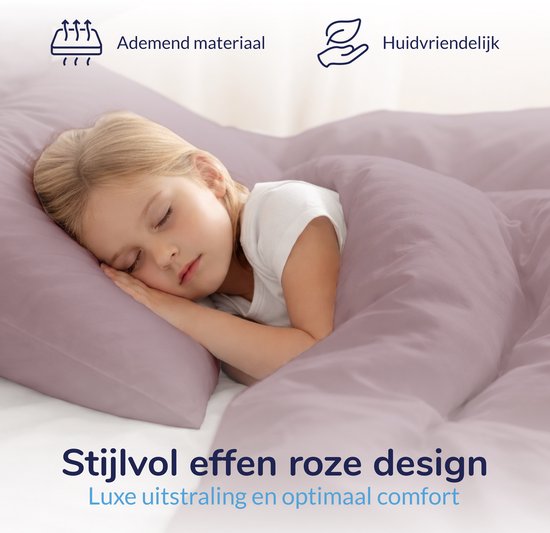 Decoware Peuter Dekbedovertrek Uni 120x150 cm - Roze - Katoen - Voor Peuterbed - Met Kussensloop — afbeelding 3