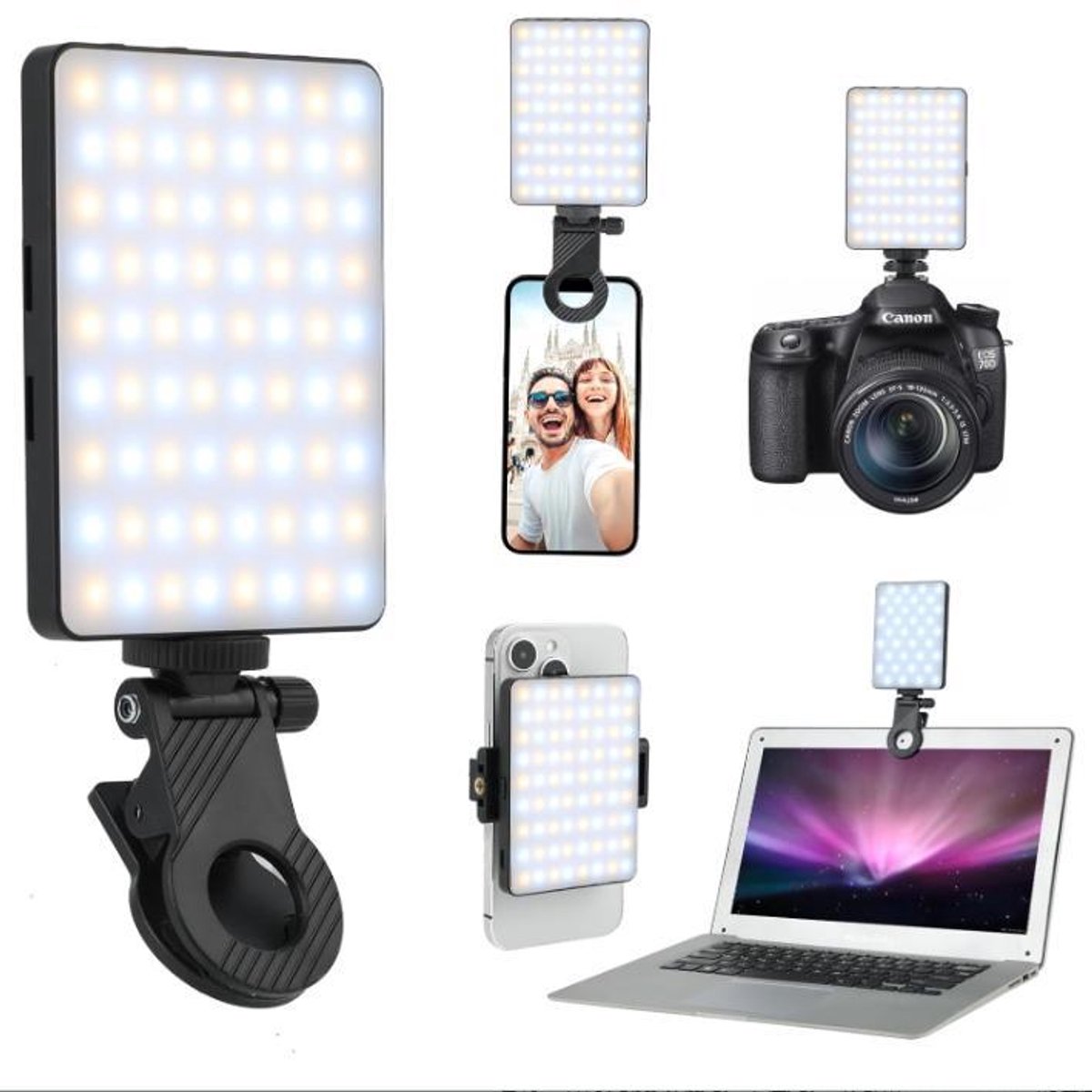 Selfie Telefoon Lamp Met Voor- & Achterklem - 3 Lichtmodi 2700K-6500K