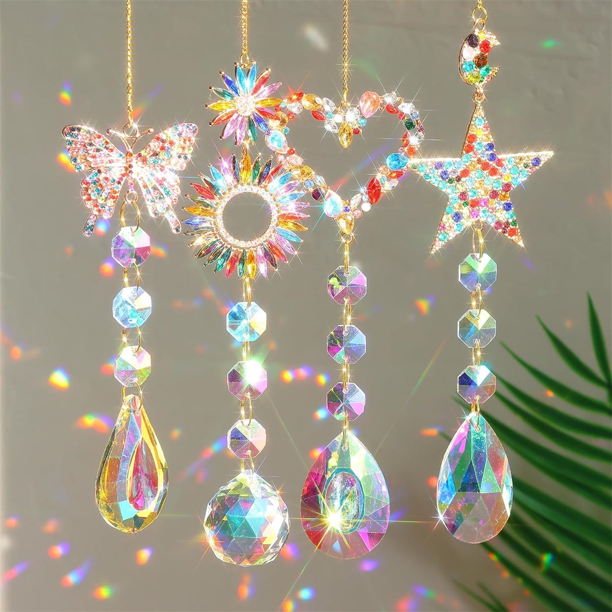 Ynkkvre -Kristallen raamhangers decoratie - Kristallen Zonnevangers - Kleurrijke Raamhangers - Lichtreflecterende Decoratie - Voor Woonkamer/Tuin/Kerstfeest/Trouw - Multicolor - 4 delige set