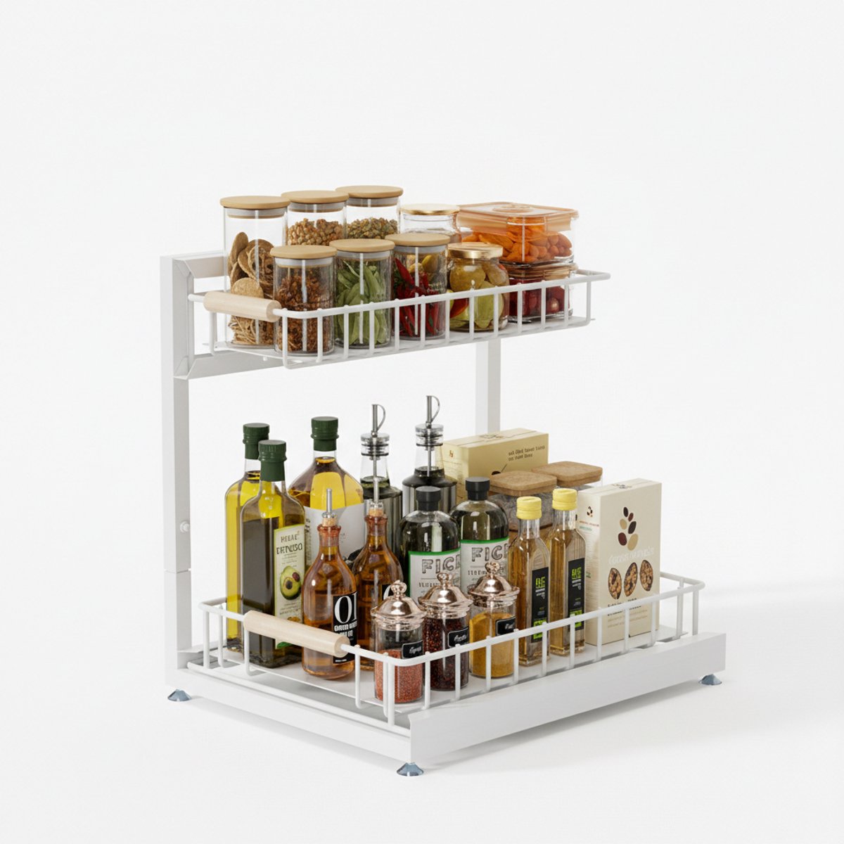 Hearyoo Keukenrek – 2 Laags Gootsteenkast Organizer – Uitschuifbare Opbergrek – In Hoogte Verstelbaar – Wit