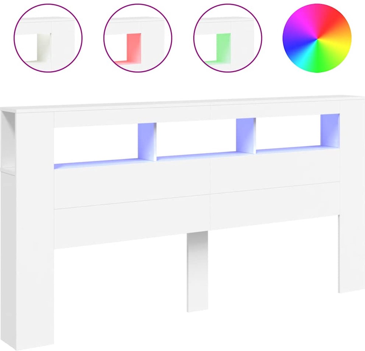 vidaXL - Hoofdeinde - met - LED - 200x18,5x103,5 - cm - bewerkt - hout - wit