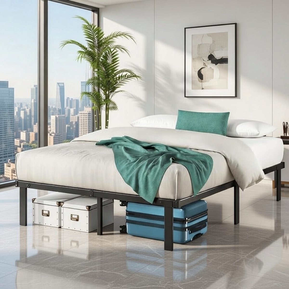 Opbergbed 140x200 cm - Hoogwaardig Metalen Platformbed met Extra Opbergruimte - Modern Opvouwbaar Bedframe Zwart - Stevig & Duurzaam - Geschikt voor Matras 140x200 cm Casa Serena