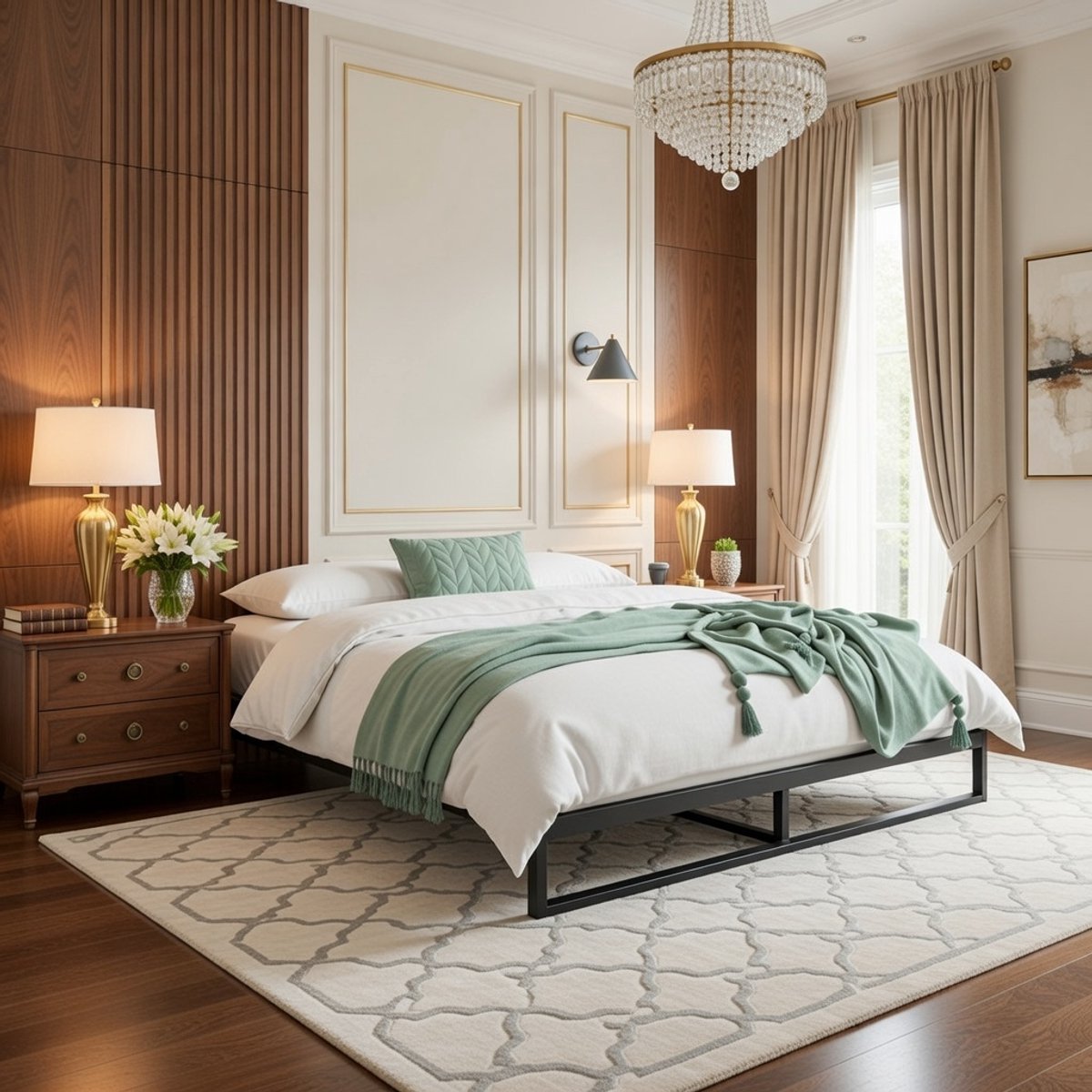 Trisha Deluxe Bedframe 140 x 200 cm - Modern Metalen Bed met Lattenbodem van Hout - Laag Profiel, Stil, Eenvoudig te Monten - Zwart, Minimalistisch Design Casa Serena