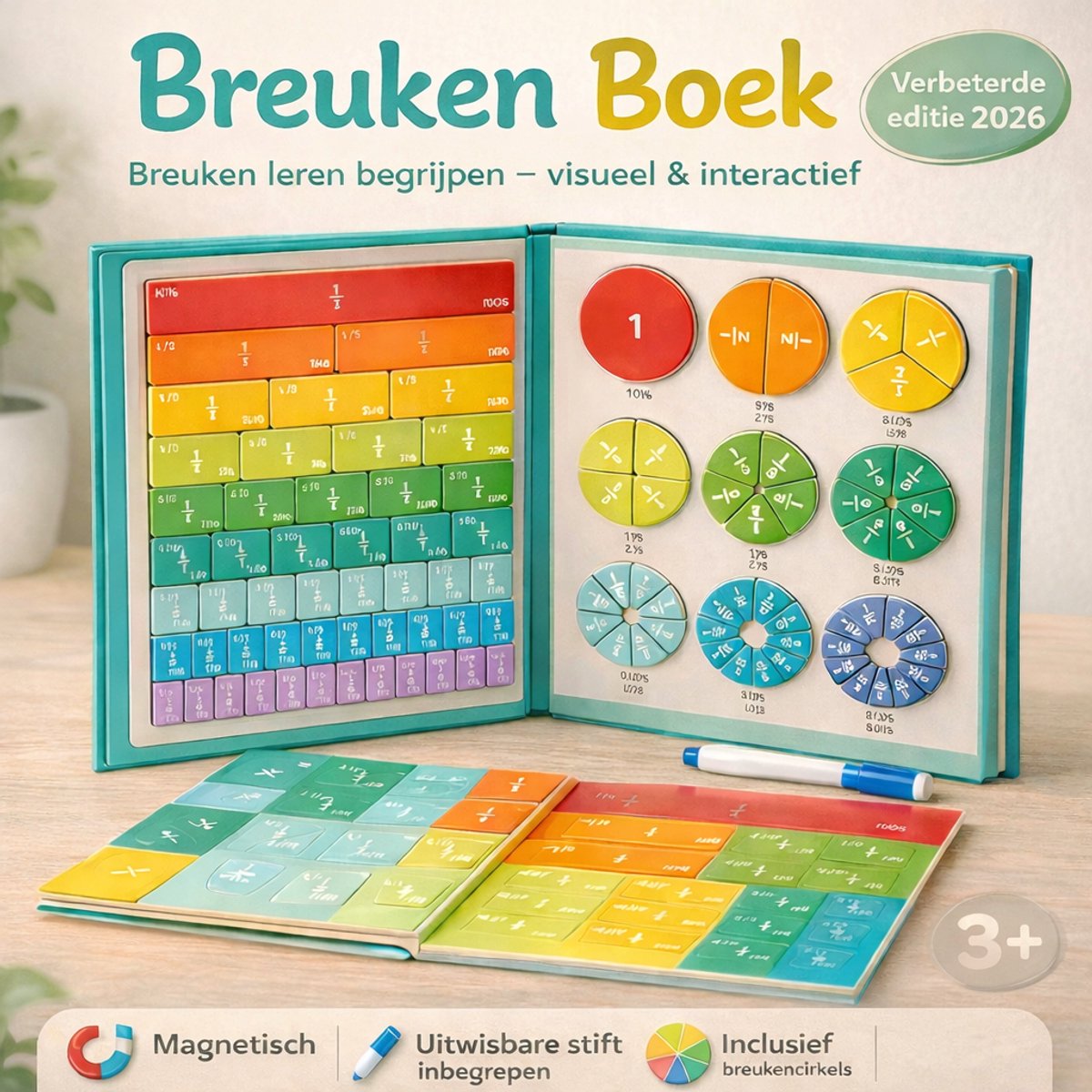 Montessori Breukenboek Magnetisch – Rekenen Oefenen met Breuken & Breukencirkels – Educatief Speelgoed 4-10 Jaar - Inclusief Stift — afbeelding 10