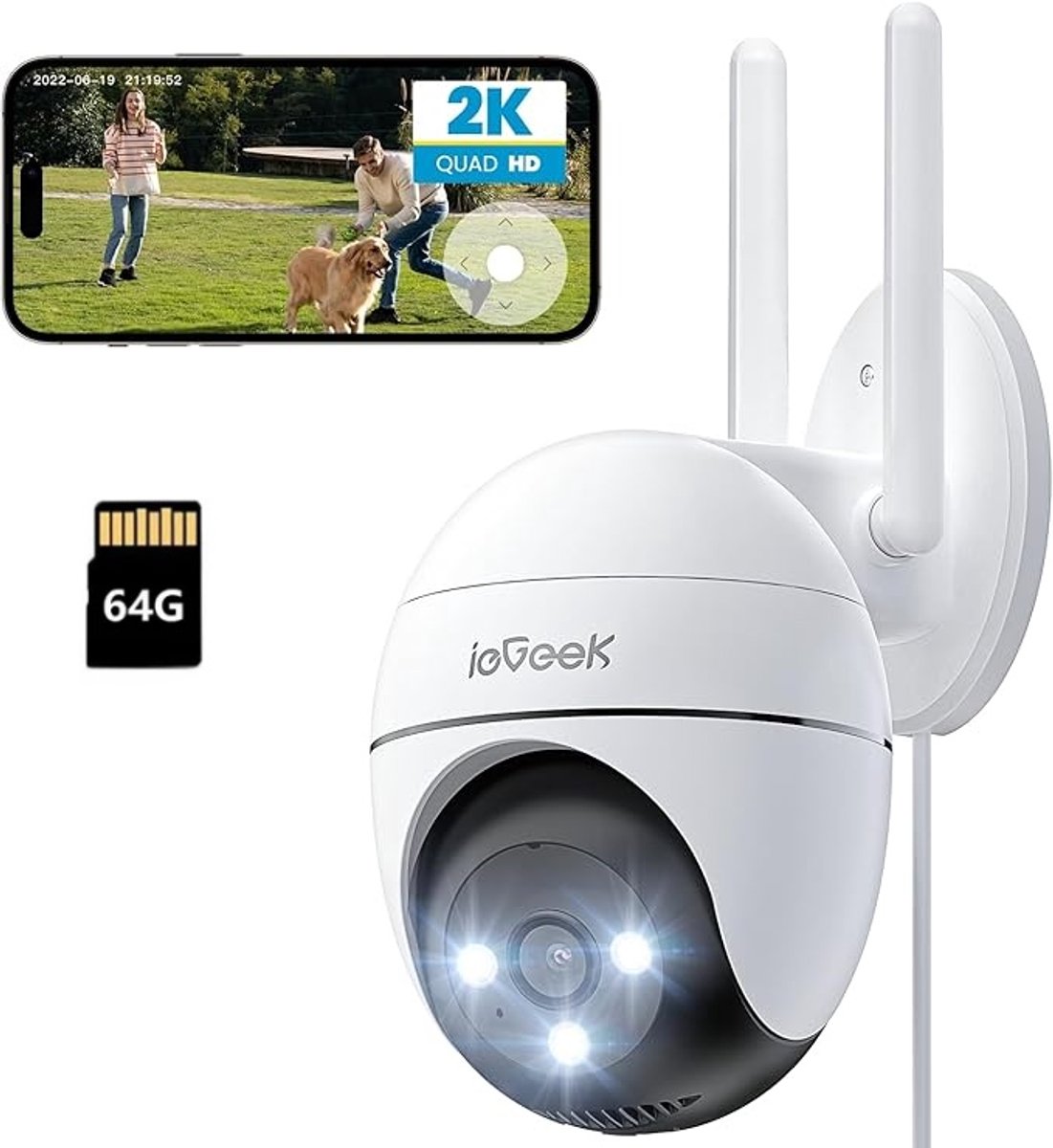 ieGeek Beveiligingscamera Buiten – 2K HD - Buiten Camera Met Nachtzicht – Buitencamera - Bewakingscamera voor Buiten - Met WiFi en APP - Incl. 64GB SD