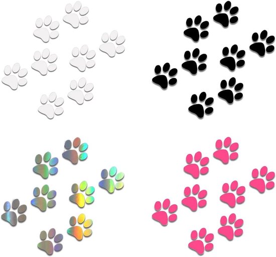 4 Stuks - Stickers Réfléchissants - Stickers de Sécurité Réfléchissants - Zwart, Zilver, Roze, Iriserend - 12.5*9.5cm - PET - Stickers de Sécurité Universels - Stickers Auto - Stickers Casque Moto - Réflecteurs Vélo - Pour Auto, Moto, Vélo, Casque