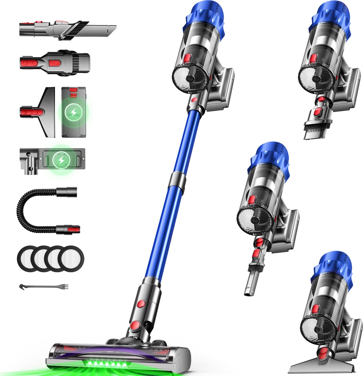 AUTHMIC Steelstofzuiger - Steelstofzuiger Draadloos - 65.000Pa Zuigkracht - Borstelloze Motor - 70 Min Accuduur - HEPA Filter - LED Vloerborstel - Grote Stofcontainer