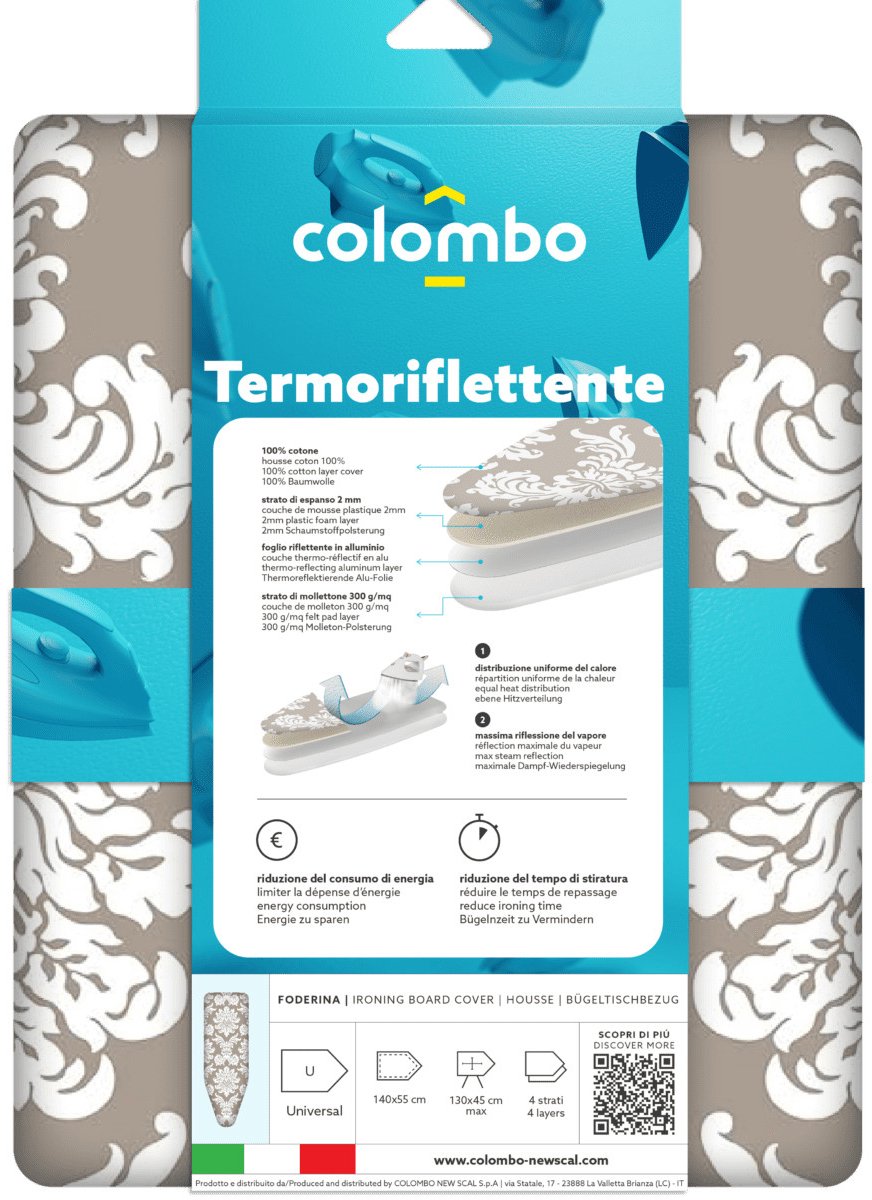Colombo New Scal Termoriflettenti Strijkplankhoes Katoen Beige, Wit