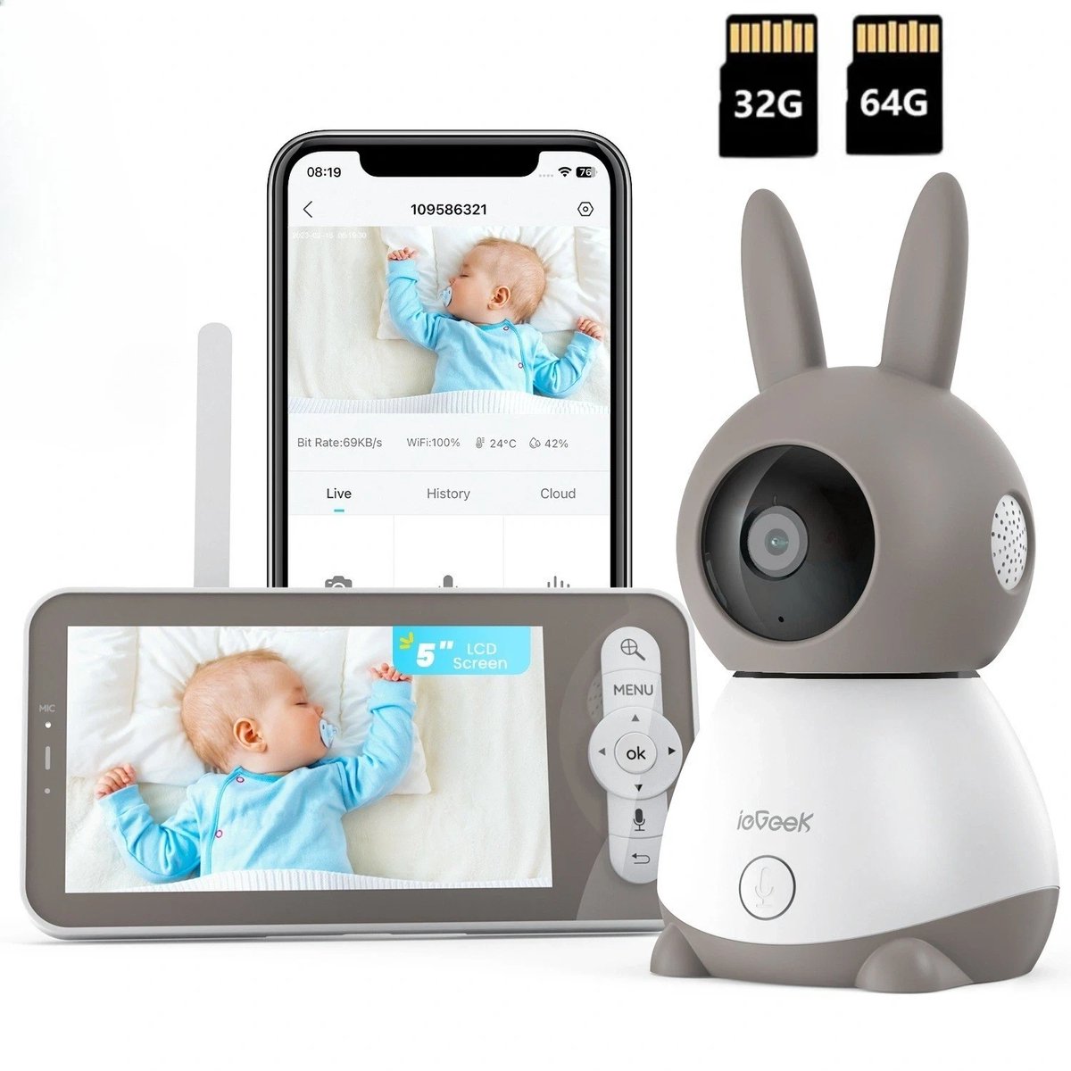 ieGeek Babyfoon met Camera 2K HD en 5 inch Monitor