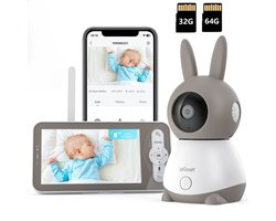 ieGeek Babyfoon met Camera – 2K HD camera – Premium Baby Monitor 5 inch Monitor- & Gratis App – Incl. Geluidsdetectie – Voedingsalarm en Temperatuursensor – Inclusief 64GB 32GB Geheugenkaart