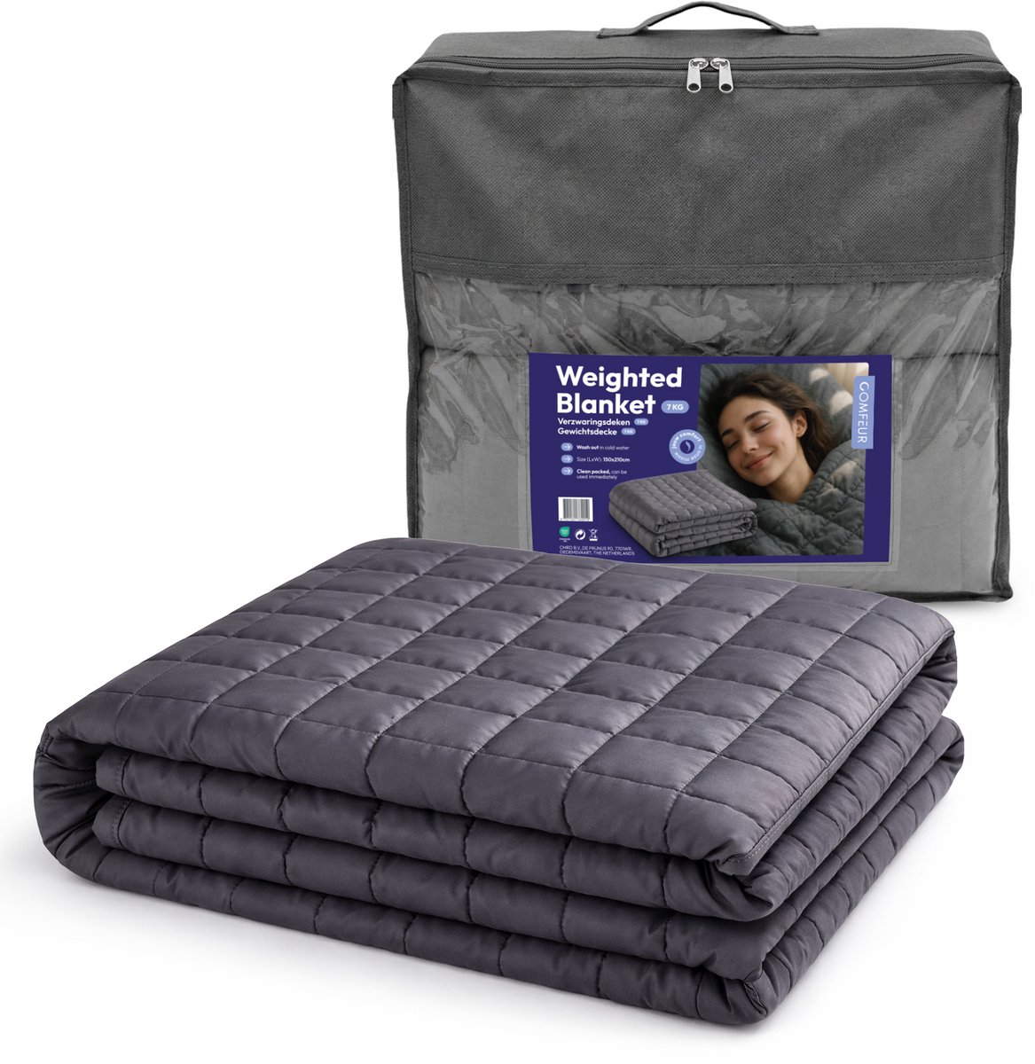 Comfeur Verzwaringsdeken 7 kg – 150x210 cm – Weighted Blanket – Zwaartedeken voor Volwassenen – Verzwaarde Deken OEKO-TEX - 4 Seizoenen – Grijs
