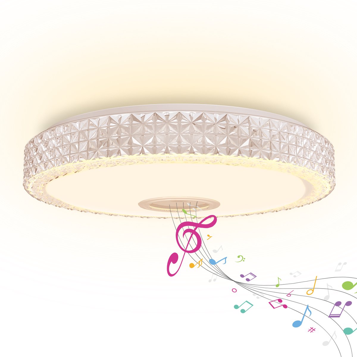 60W RGB LED-plafondlamp met afstandsbediening, moderne badkamerlamp met kristallen ringen en luidspreker voor kantoor, woonkamer, slaapkamer, hal, kelder, keuken, NAIZY