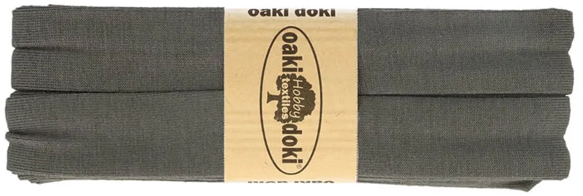 Oaki Doki Jersey Tricot Biaisband 20mm – 3 Meter – Donkergrijs 115 – Elastisch Afwerkingslint voor Stretchstoffen